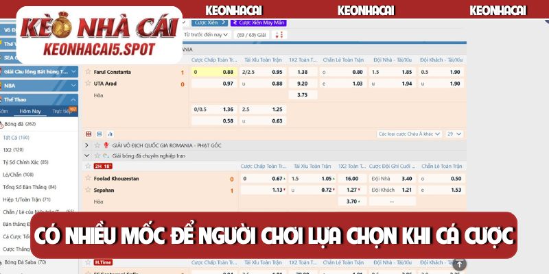 Có nhiều mốc để người chơi lựa chọn khi cá cược