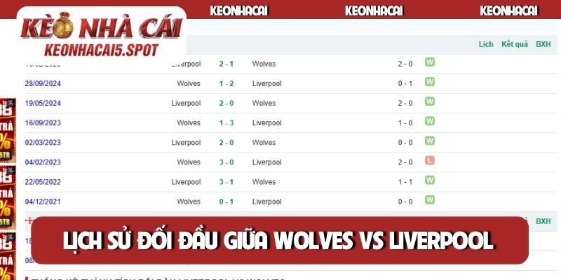 Lịch sử đối đầu giữa Wolves vs Liverpool