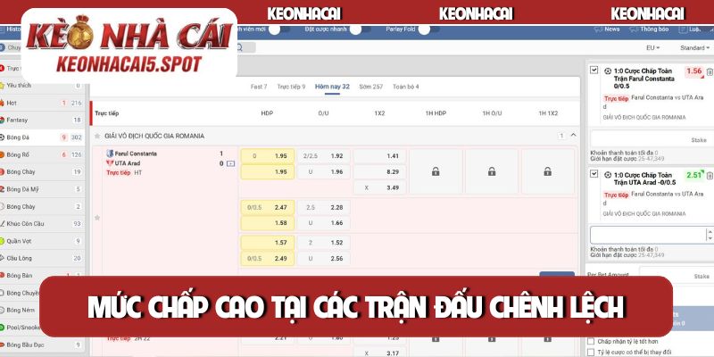 Mức chấp cao xuất hiện tại các trận đấu chênh lệch