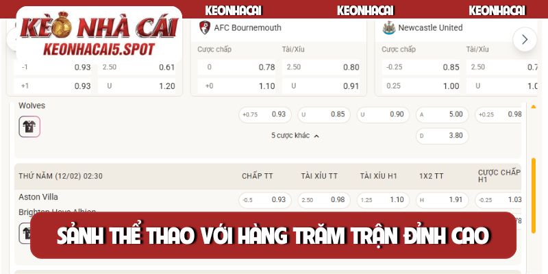 Sảnh thể thao với hàng trăm trận đỉnh cao